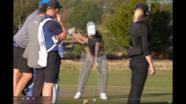 Tommy Fleetwood Slow-Mo Overlay. Highlighting the forward handle position that produces a lag impact