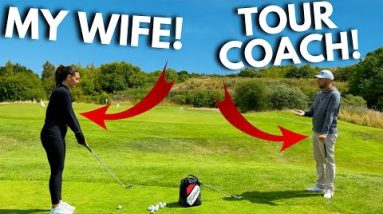 My WIFE gets a golf lesson from a TOUR COACH!?